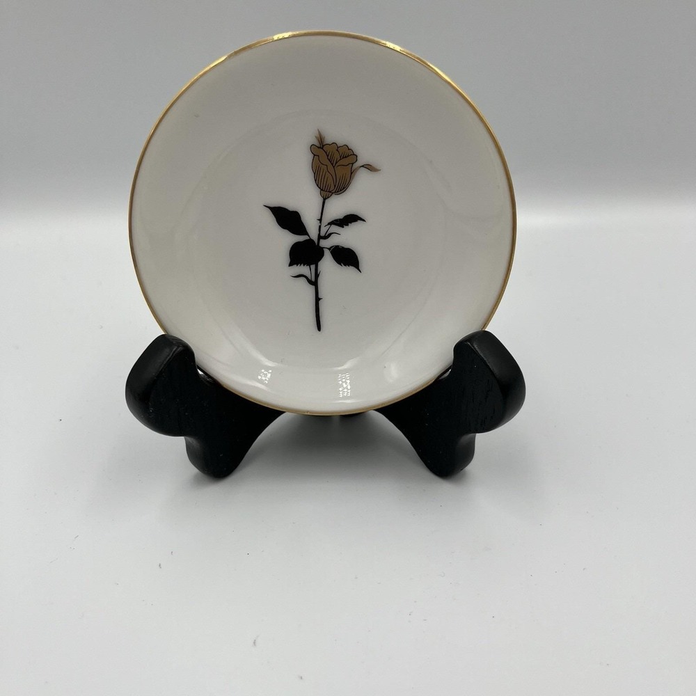Vintage Lefton Butter Pat Dish Gold Rose Trim Nostalgic Collectible Hand Painted - Picture 3 of 10